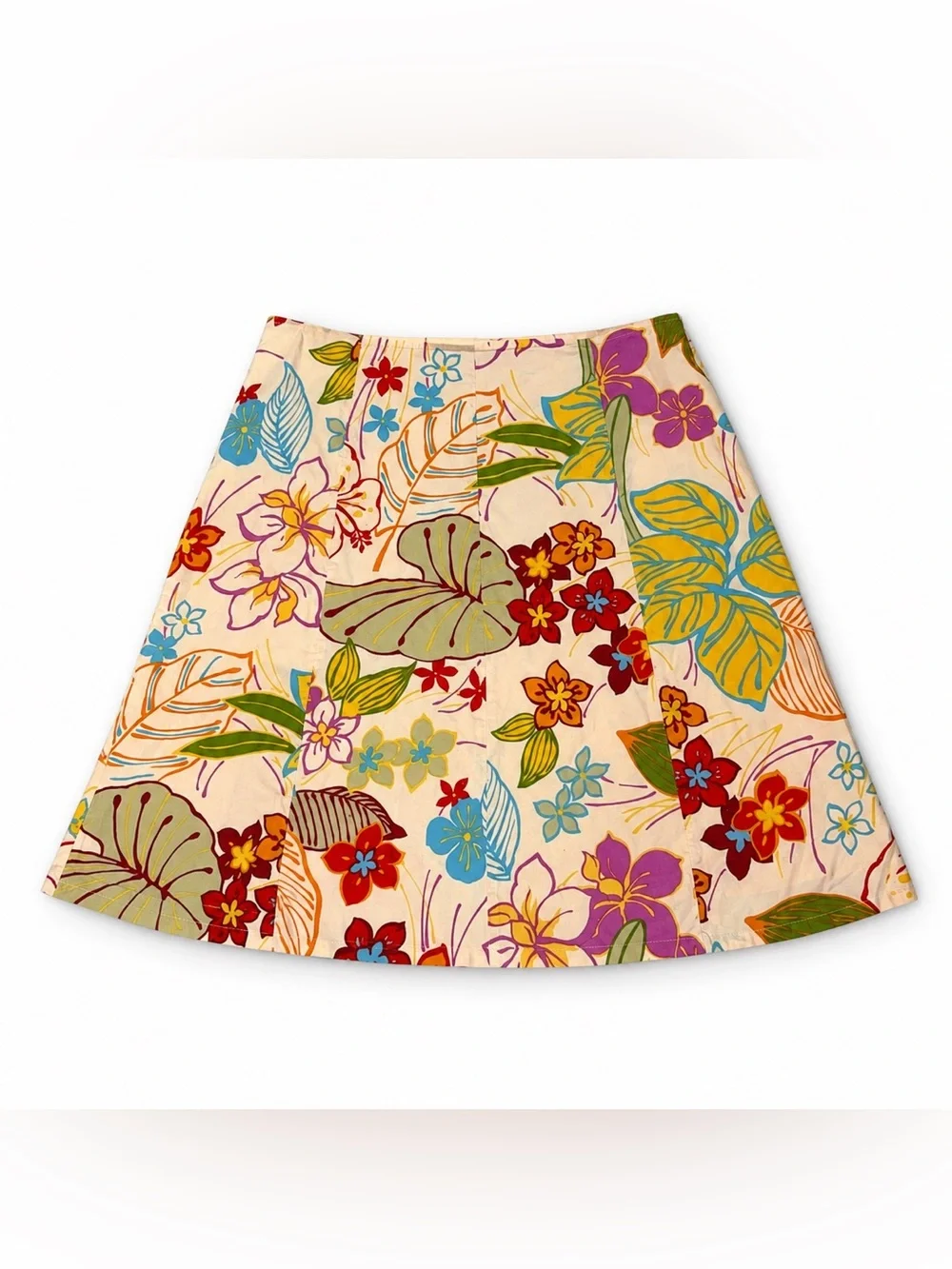 IZOD Tropical Floral Cotton A-Line Skirt Size 4 Colorful Resort Y2K